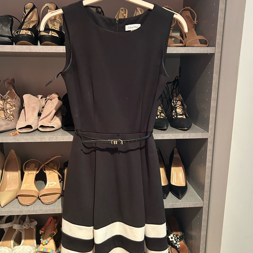 Calvin Klein Black and White A-Line Midi Dress